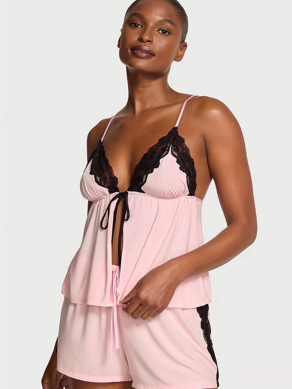 Soft Pink Lace-Trim Babydoll Set Victoria secret
